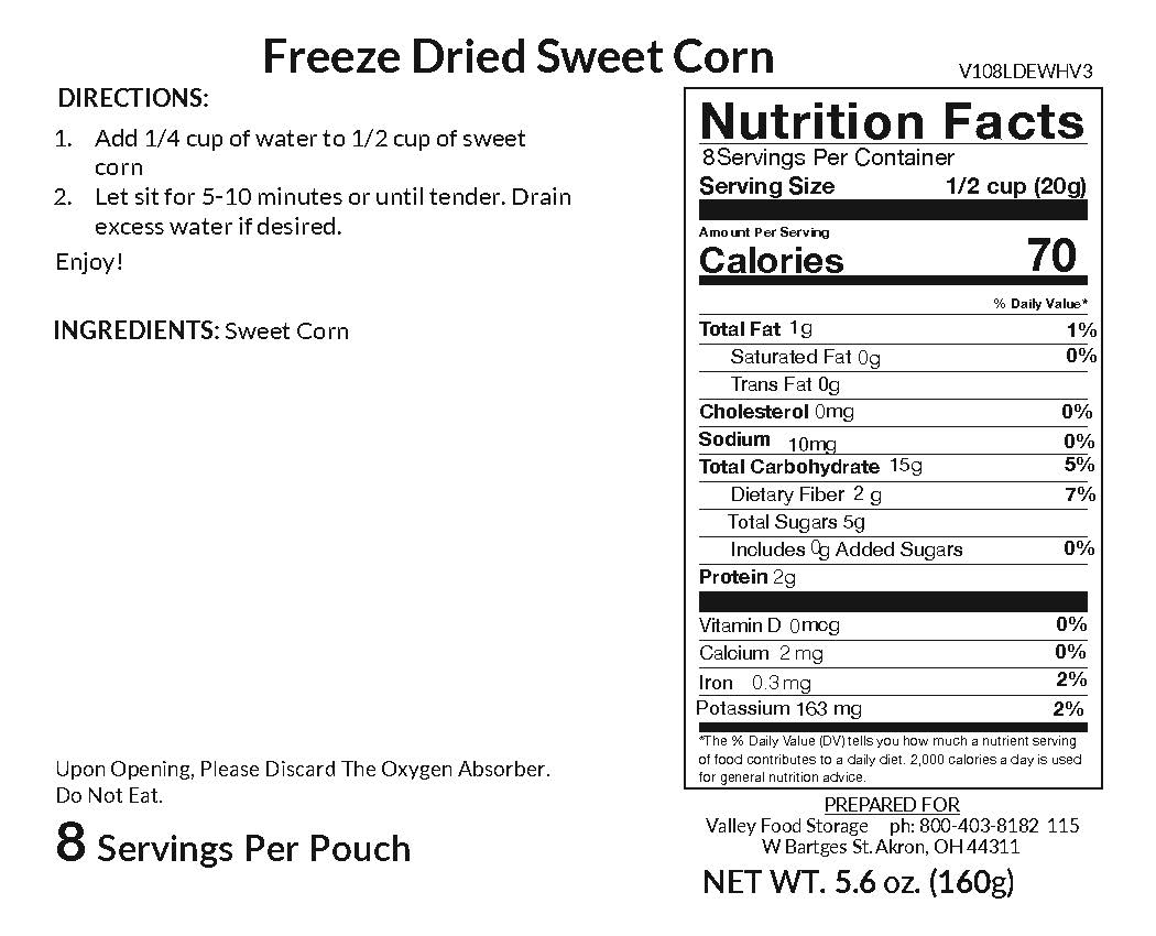 Bulk Freeze Dried Sweet Corn Bulk From Valley Food Storage