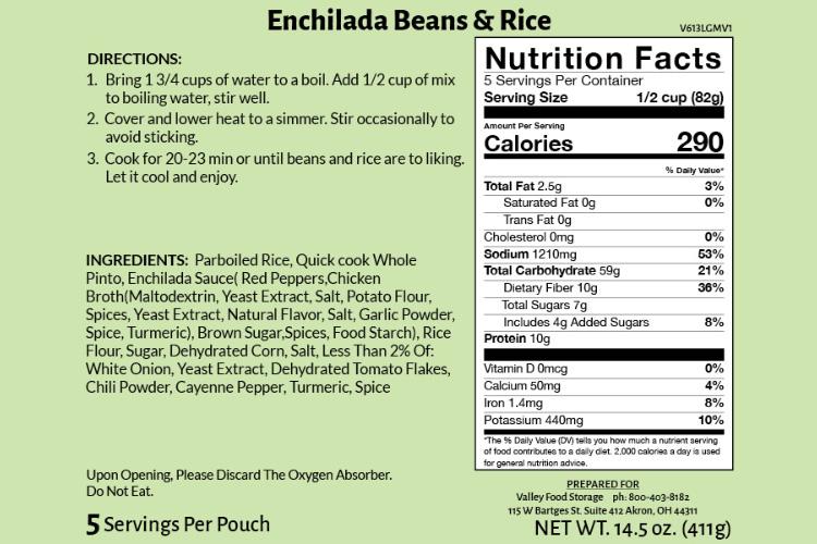 Enchilada Beans and Rice | 10 Pack + Bucket ENTREE From Valley Food Storage