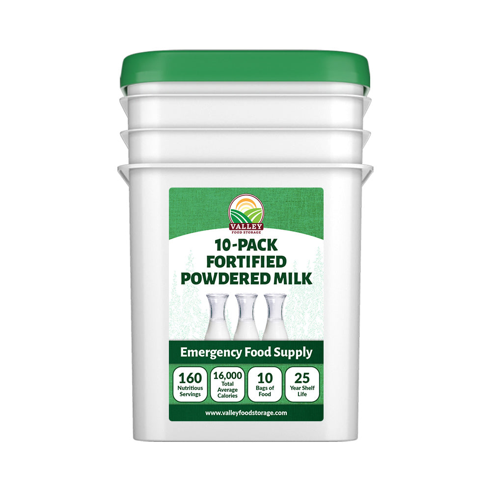 Fortified Powdered Milk | 10 Pack + Bucket DAIRY Freeze Dried Milk | Buy Fortified Powdered Milk for Long Term Storage  From Valley Food Storage