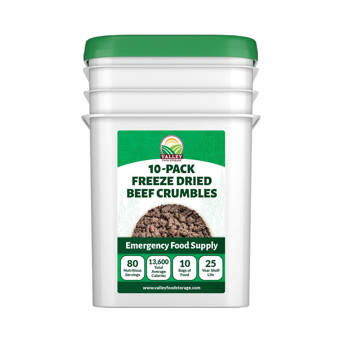 Freeze Dried Beef Crumbles | 10 Bags + Bucket Bag From Valley Food Storage