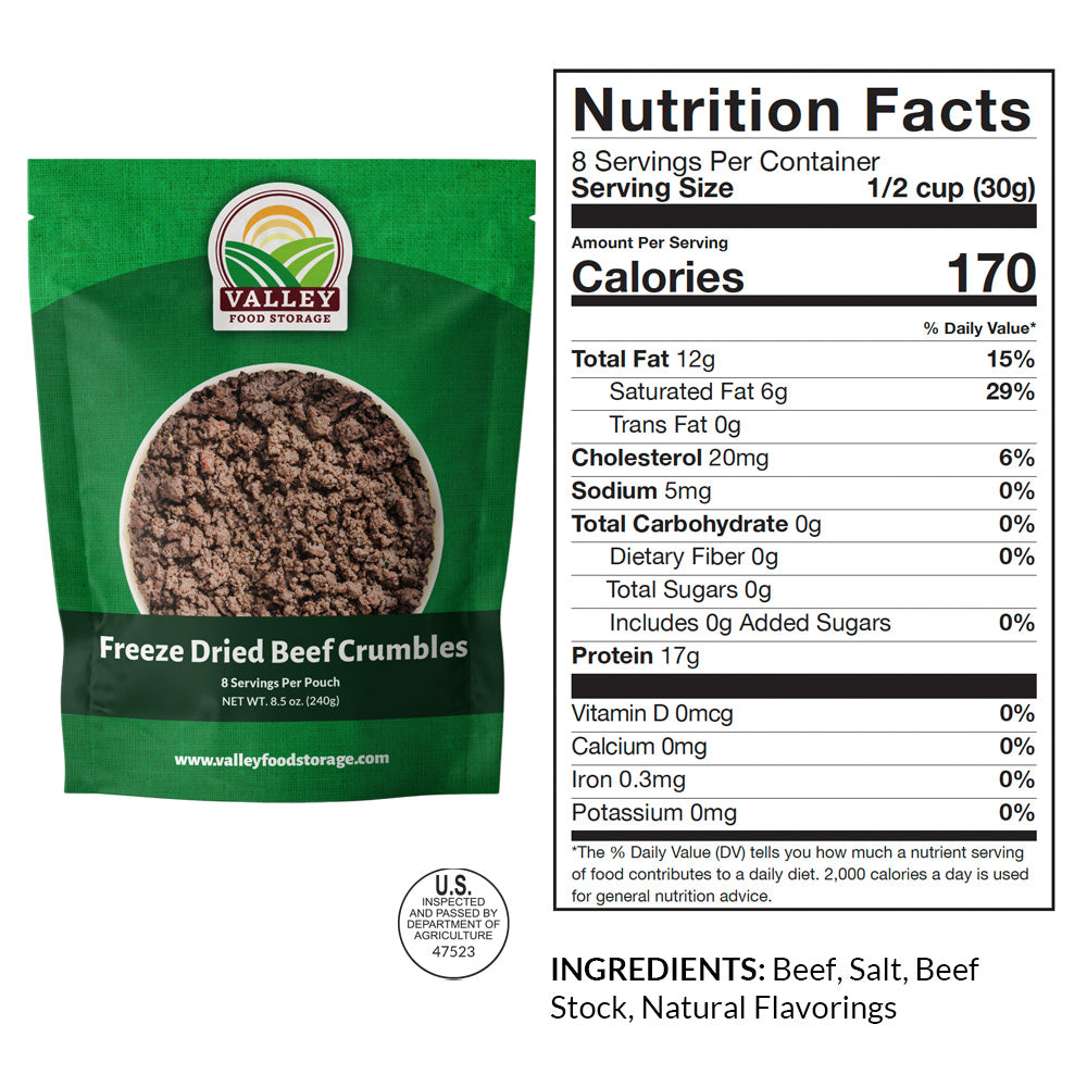 Freeze Dried Beef Crumbles From Valley Food Storage