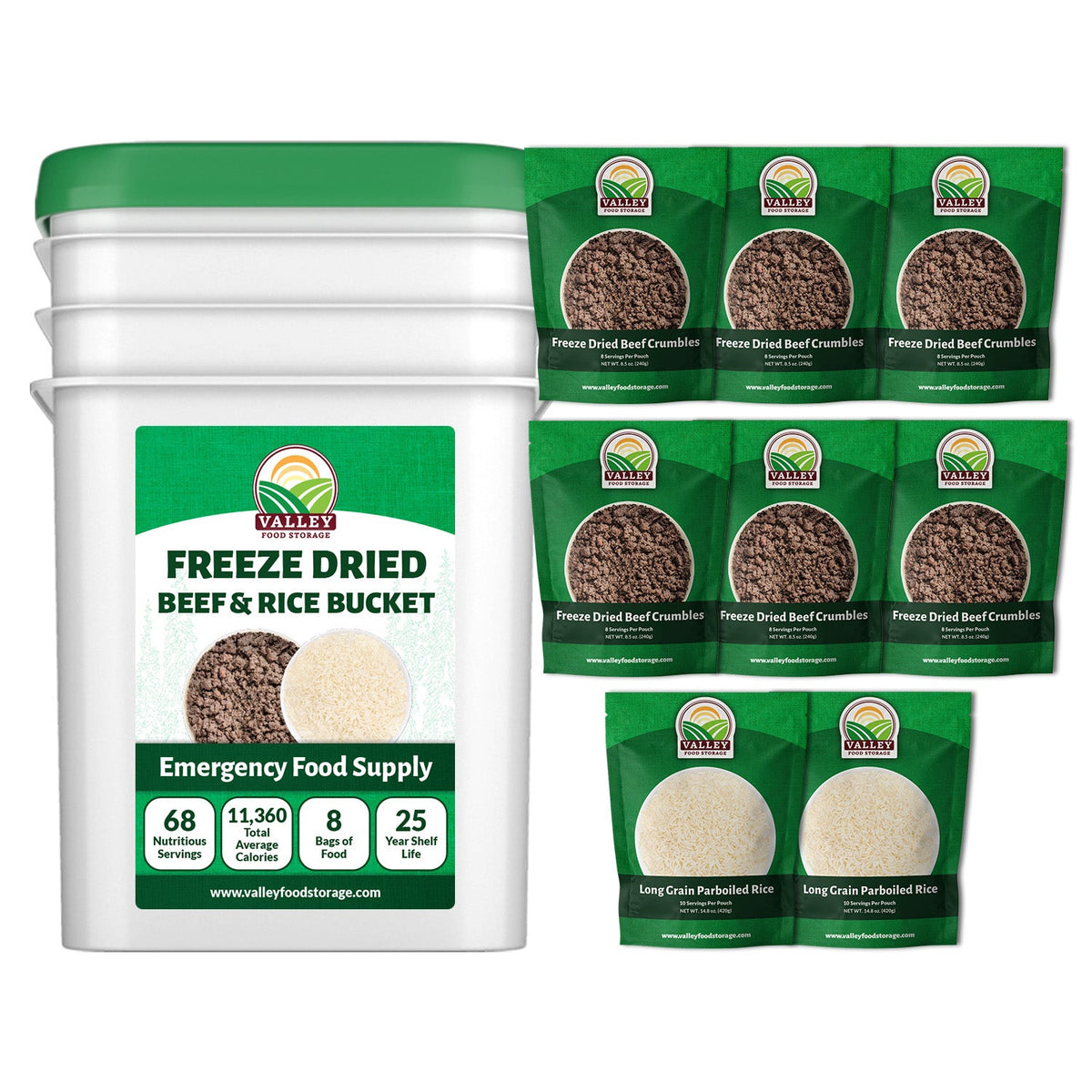 Freeze-Dried Beef &amp; Rice Bucket | USDA-Certified From Valley Food Storage