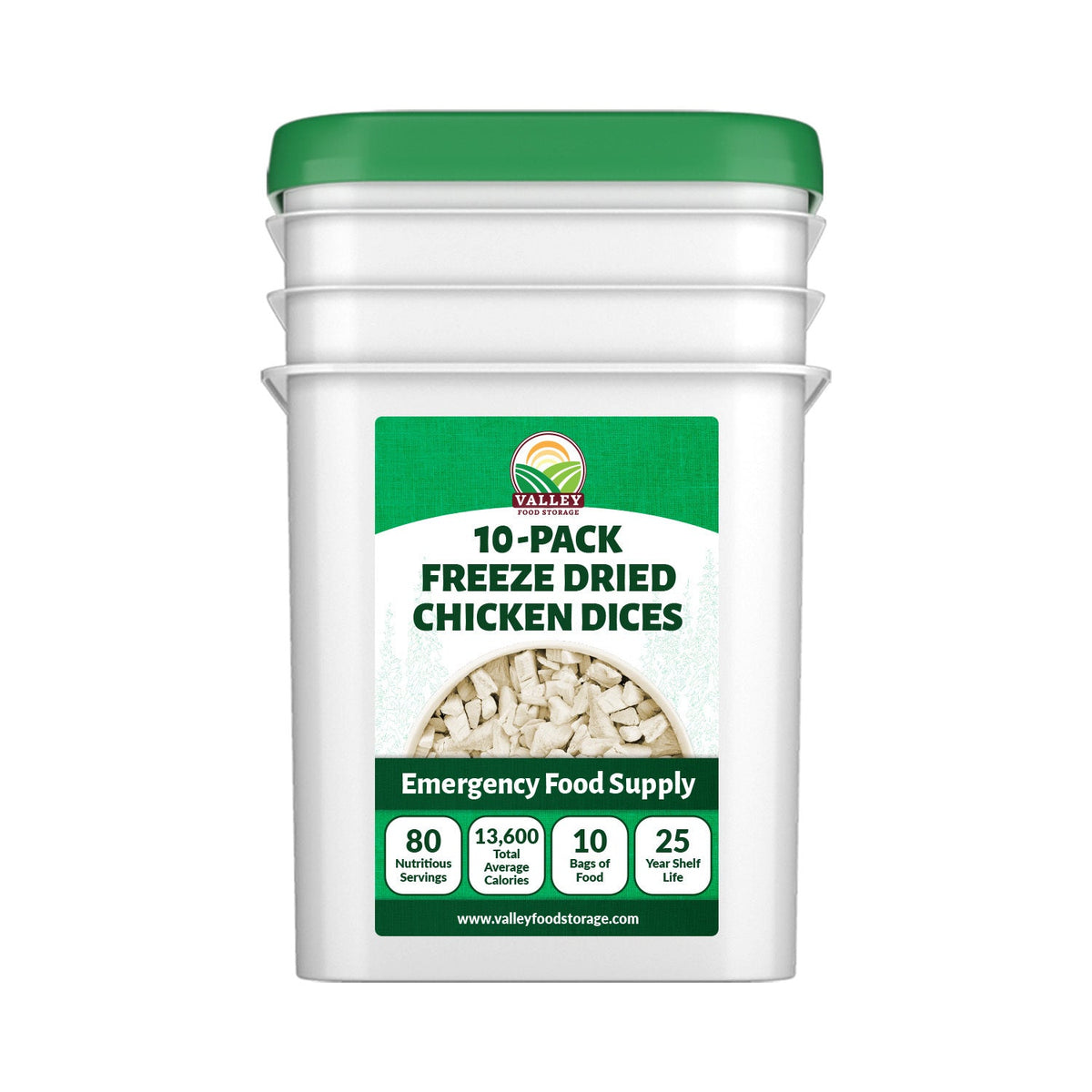 Freeze Dried Chicken Dices | 10 Bags + Free Bucket Bag From Valley Food Storage