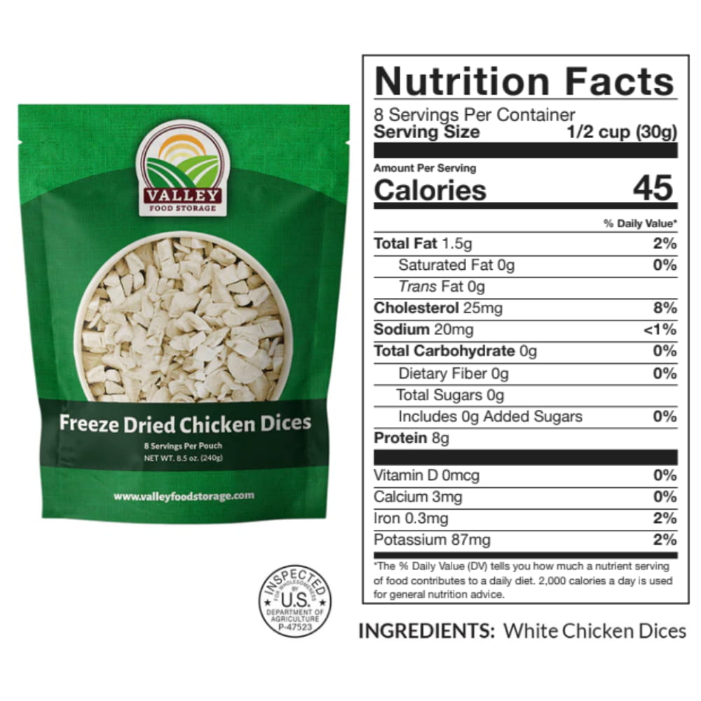 Freeze-Dried Chicken Dices Freeze-Dried Chicken Dices From Valley Food Storage