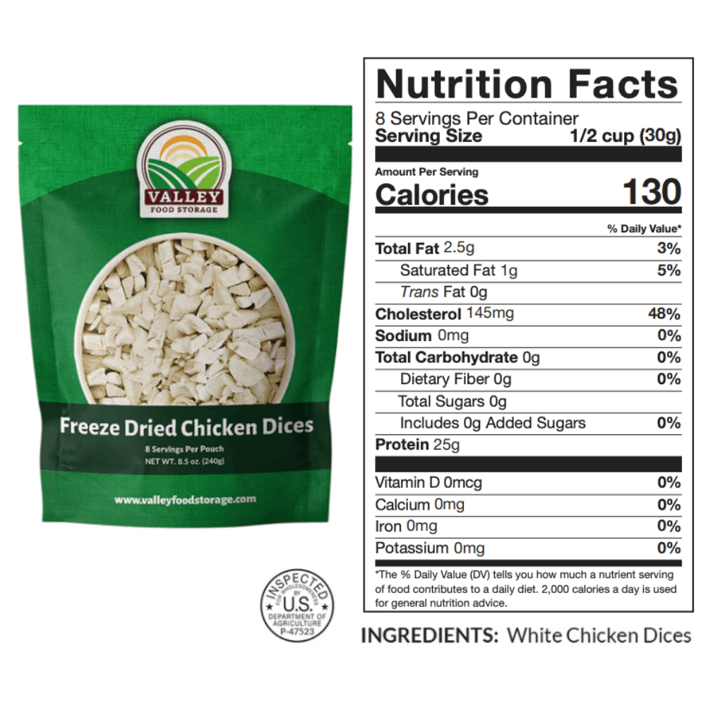 Freeze-Dried Chicken Dices Freeze-Dried Chicken Dices From Valley Food Storage