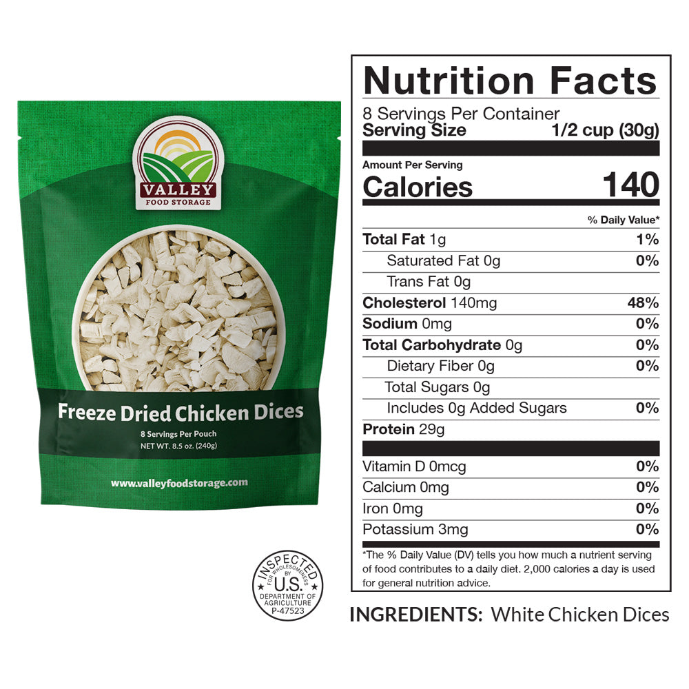 Freeze-Dried Chicken Dices From Valley Food Storage