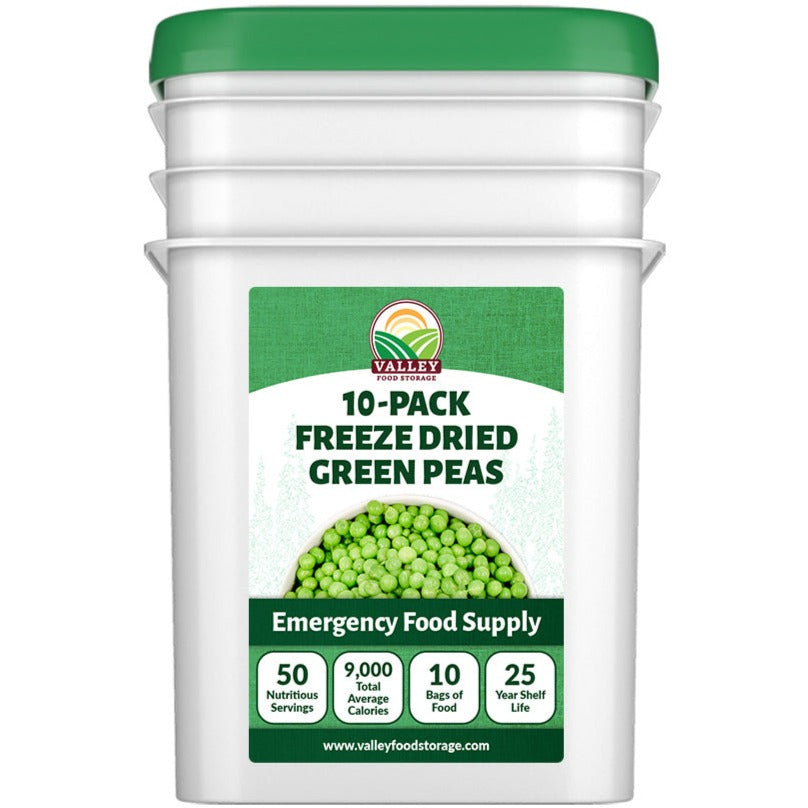 Freeze Dried Peas | 10 Pack + Bucket VEGETABLE From Valley Food Storage