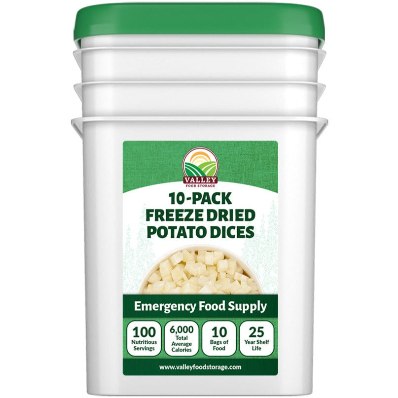 Freeze Dried Potatoes | 10 Pack + Bucket VEGETABLE Freeze Dried Potatoes | Order Freeze Dried Potatoes Bulk From Valley Food Storage