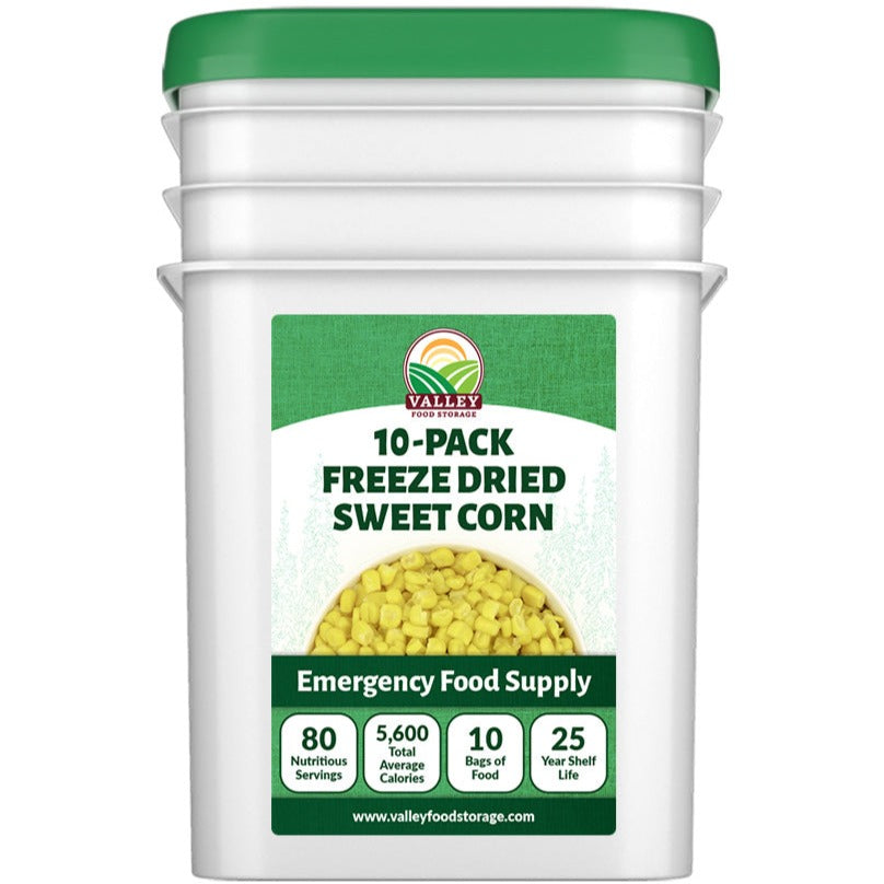 Freeze Dried Corn | 10 Pack + Bucket VEGETABLE Freeze Dried Corn | Order Freeze Dried Corn in Bulk From Valley Food Storage