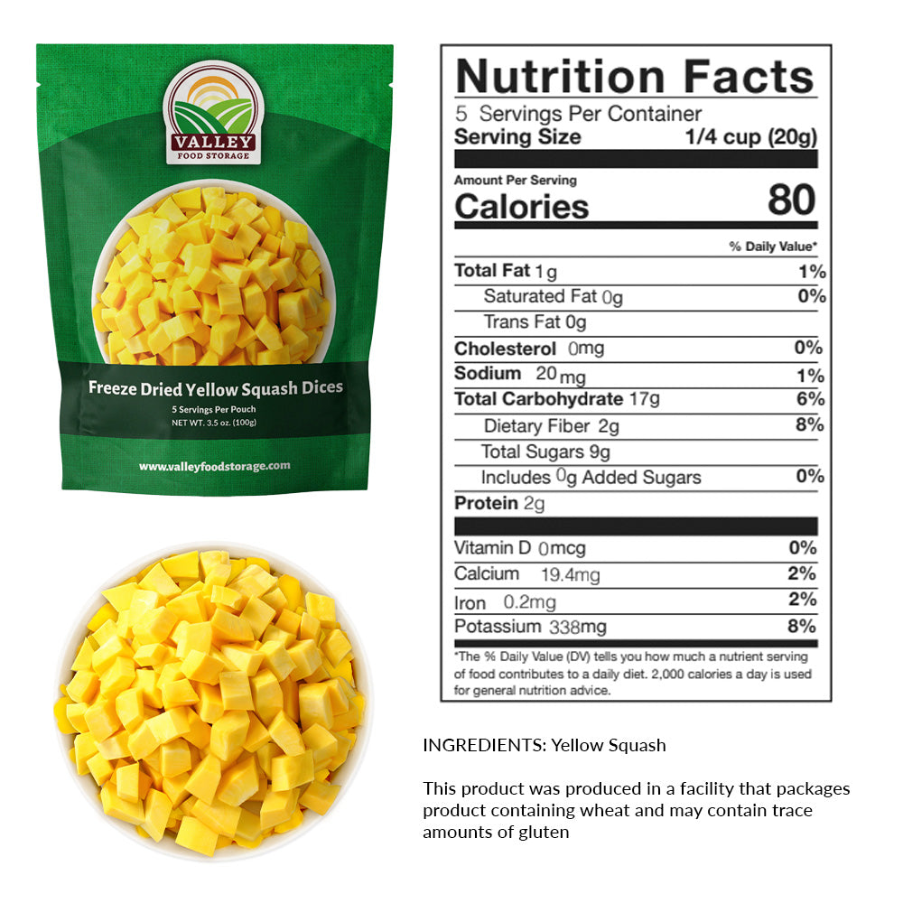 Freeze Dried Yellow Squash Dices From Valley Food Storage