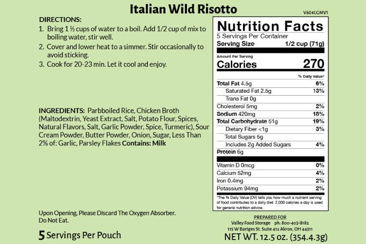 Italian Wild Risotto | 10 Pack + Bucket ENTREE From Valley Food Storage