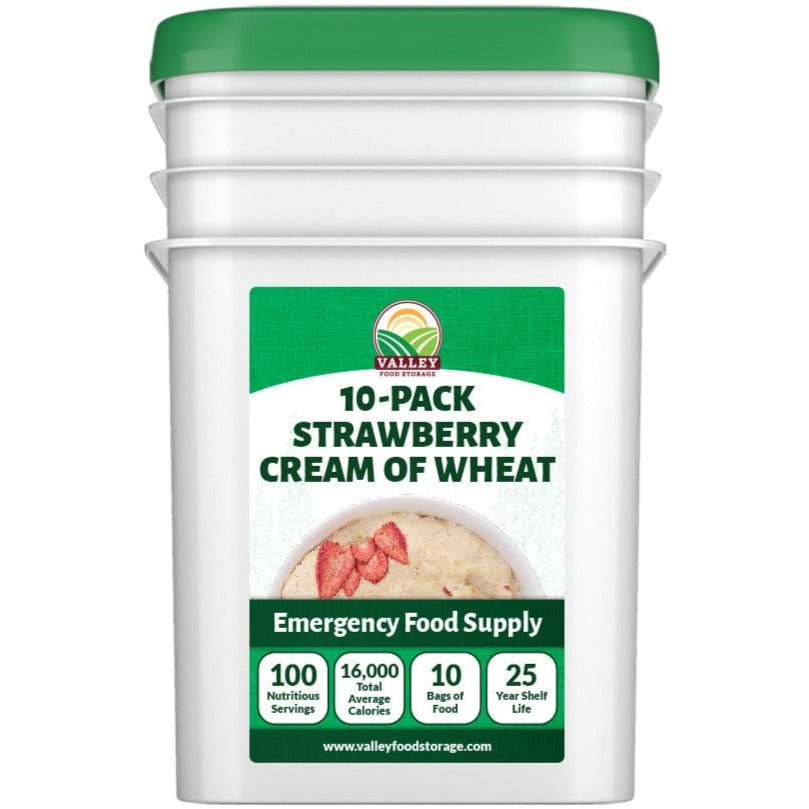 Strawberry Cream of Wheat | 10 Pack + Bucket BREAKFAST Strawberry Cream of Wheat | Order Strawberry Flavored Cream of Wheat Emergency Food Storage From Valley Food Storage