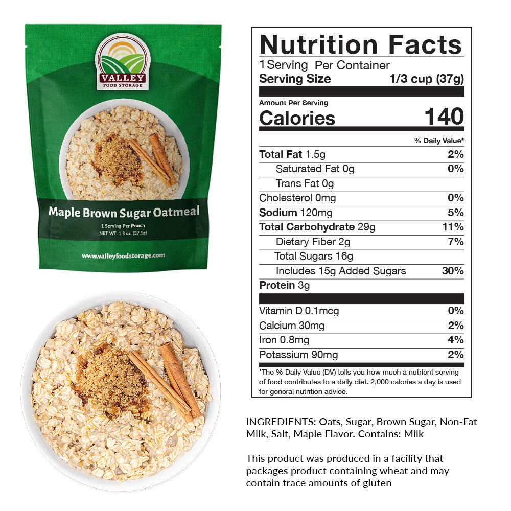 Nutrition Facts of Maple Brown Sugar Oatmeal