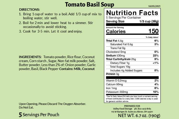 Tomato Basil Soup | 10 Pack + Bucket ENTREE From Valley Food Storage