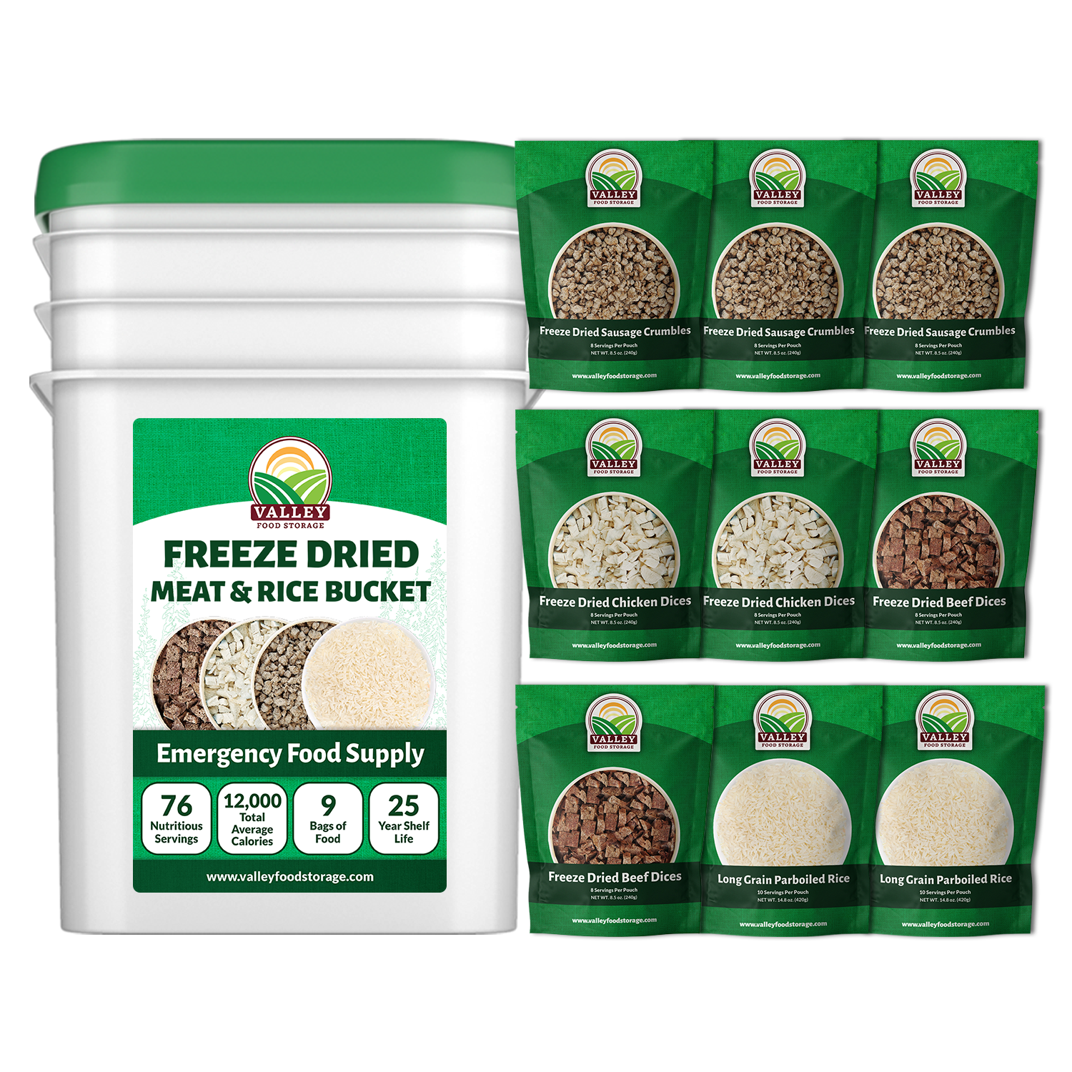 Valley Food Storage: Freeze Dried Meat & Rice Bucket